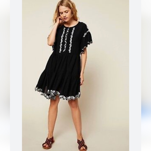 Free People Santiago Dress Boho Black & White Embroidered Size Large - Picture 2 of 16